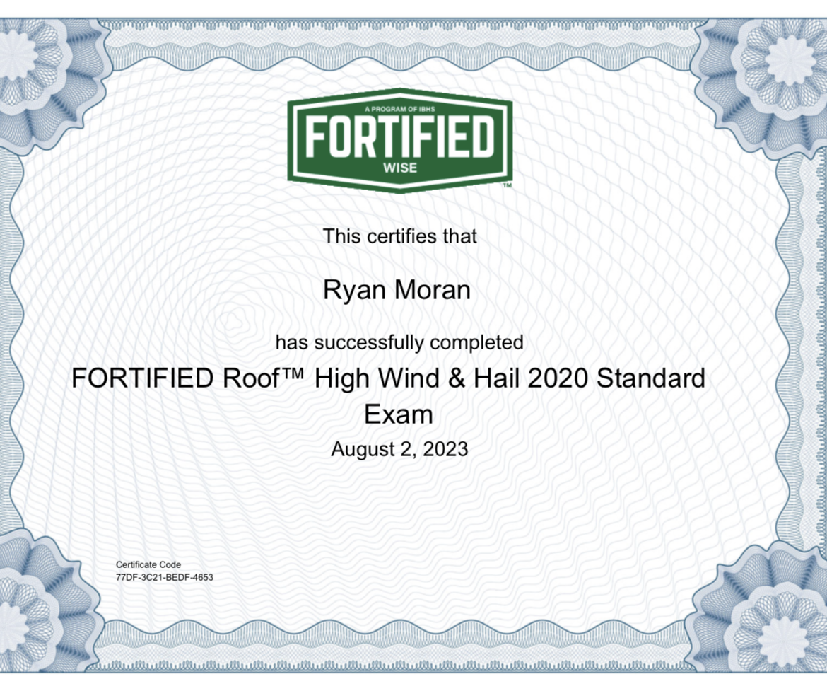 2023 Fortified Roof High Wind & Hail 2020 Standard Exam Certification